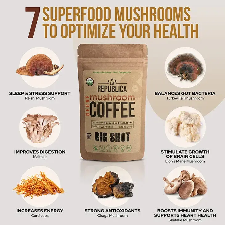 Big Shot instant Decaf 7 mushroom coffee  240g -  La Republica