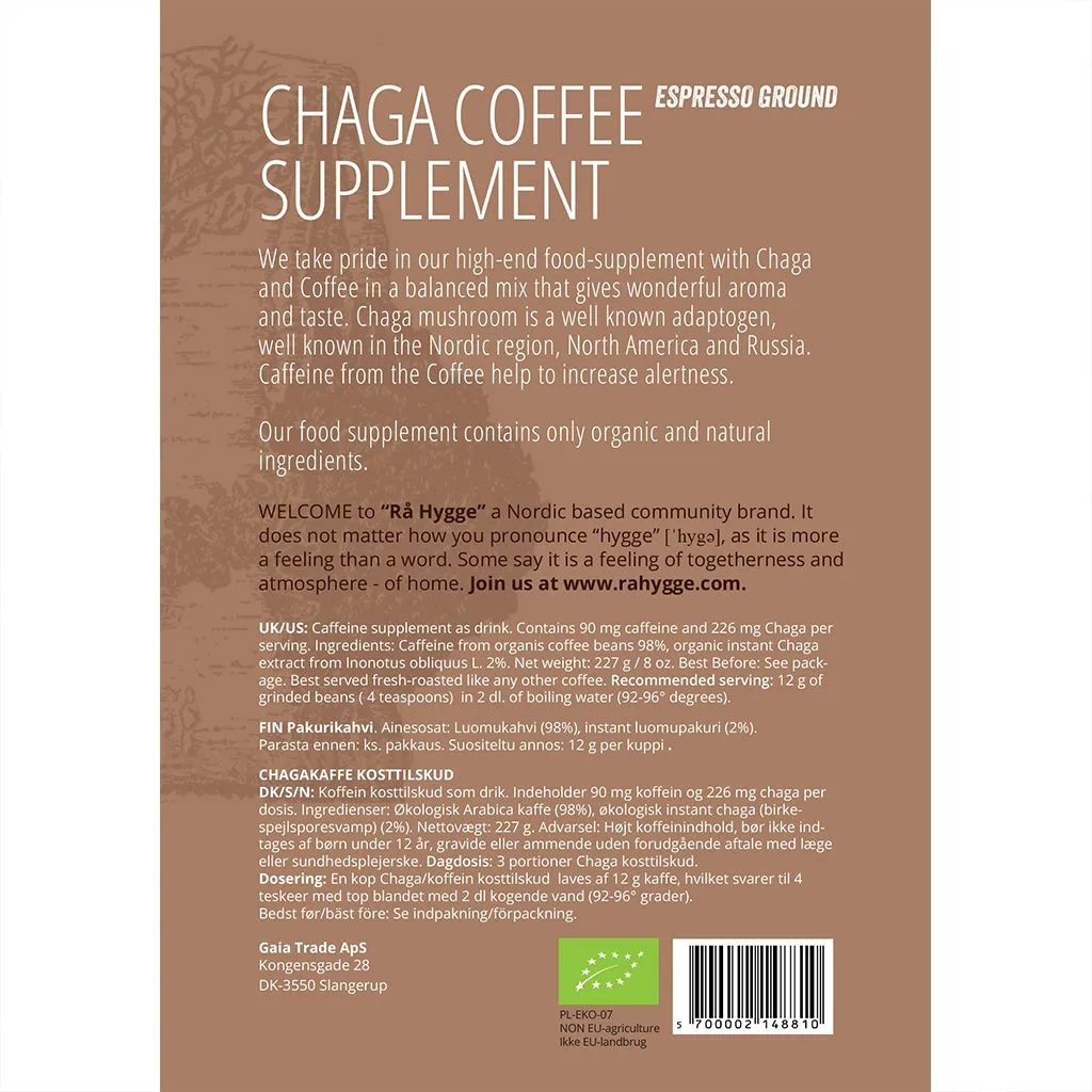 Chaga Mushroom Low Acid Filter Ground Coffee 8oz 227g - Ra Hygge