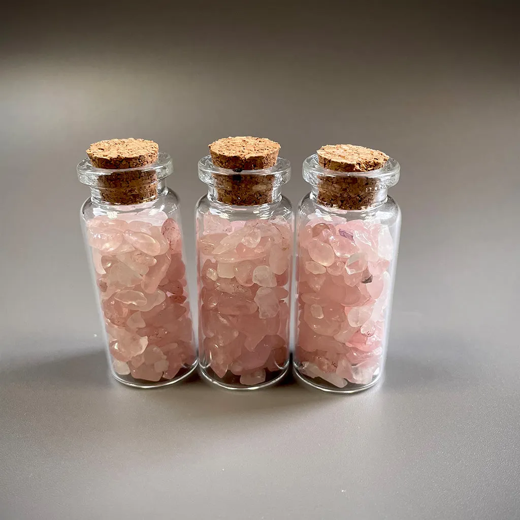 Gemstone Crystal Large Wishing Bottles x 3 - Rose Quartz