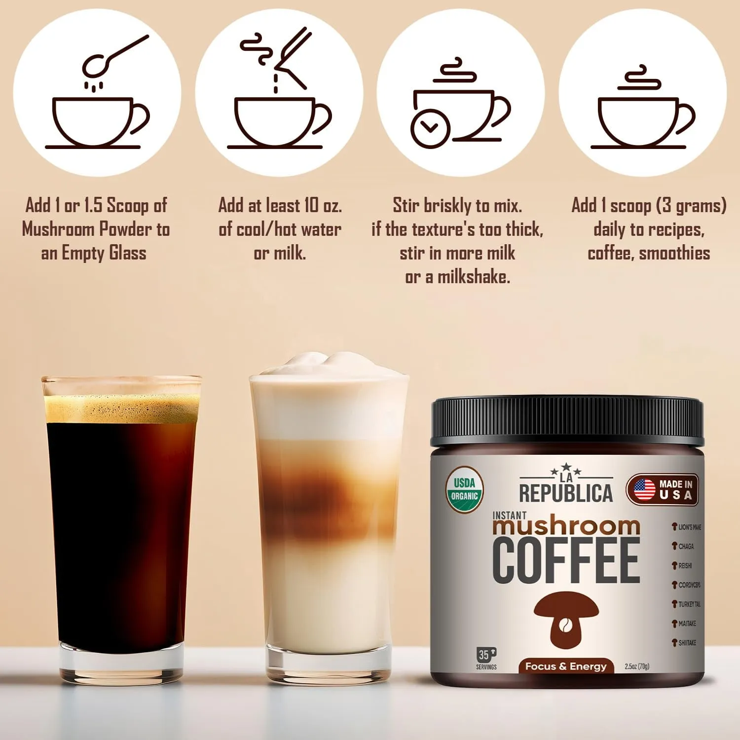 Instant 7 Mushroom Coffee -  La Republica