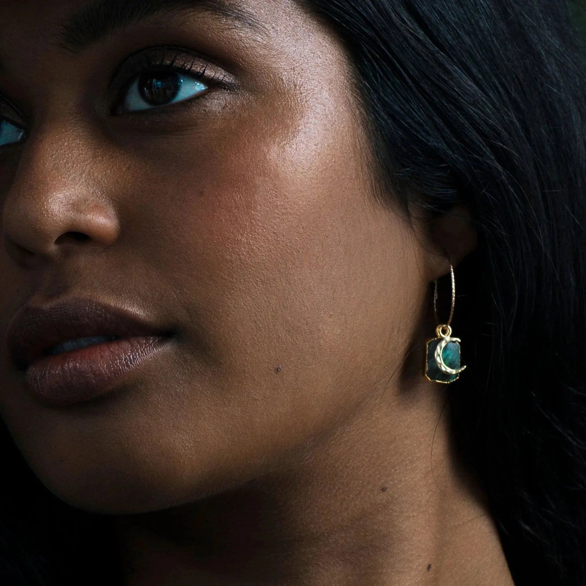 Labradorite & Moon Sparkle Rope Hoop Earrings - Adventure (Gold Plated)