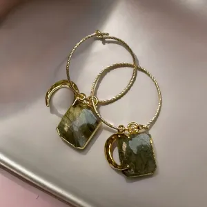 Labradorite & Moon Sparkle Rope Hoop Earrings - Adventure (Gold Plated)