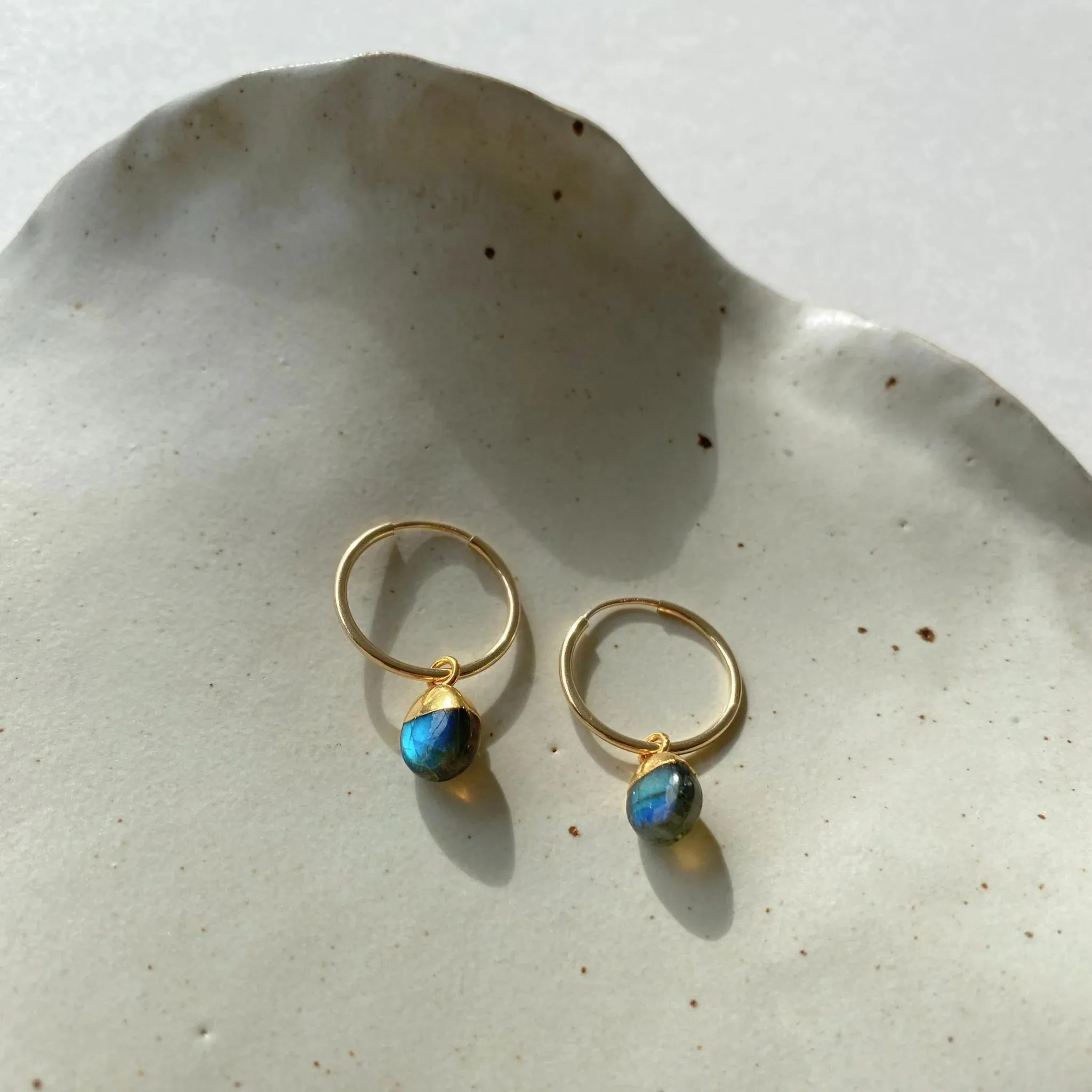 Labradorite Tiny Tumbled Hoop Earrings - Adventure (Gold Plated)