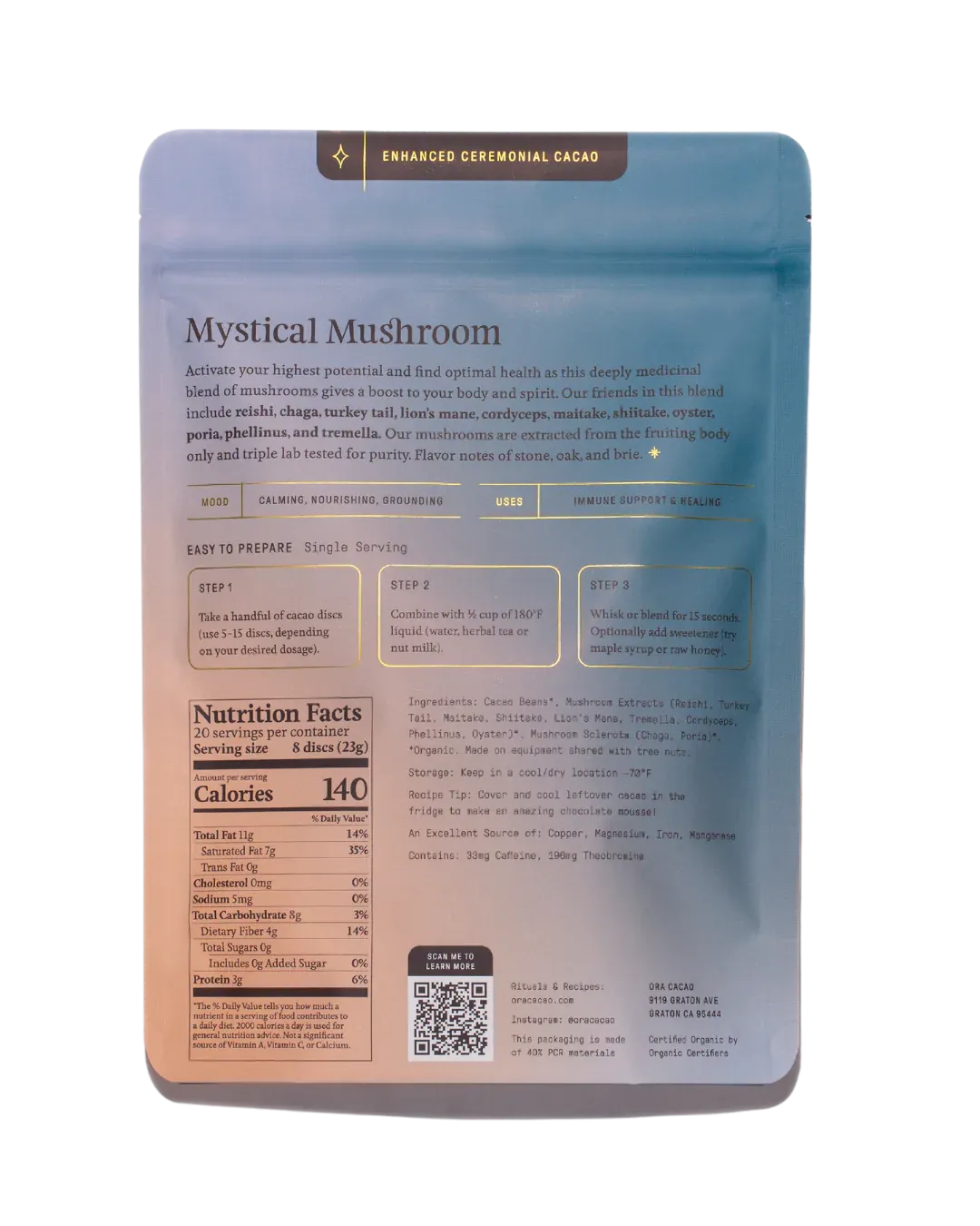 Mystical Mushroom - Enhanced 100% Pure Organic Ceremonial Cacao
