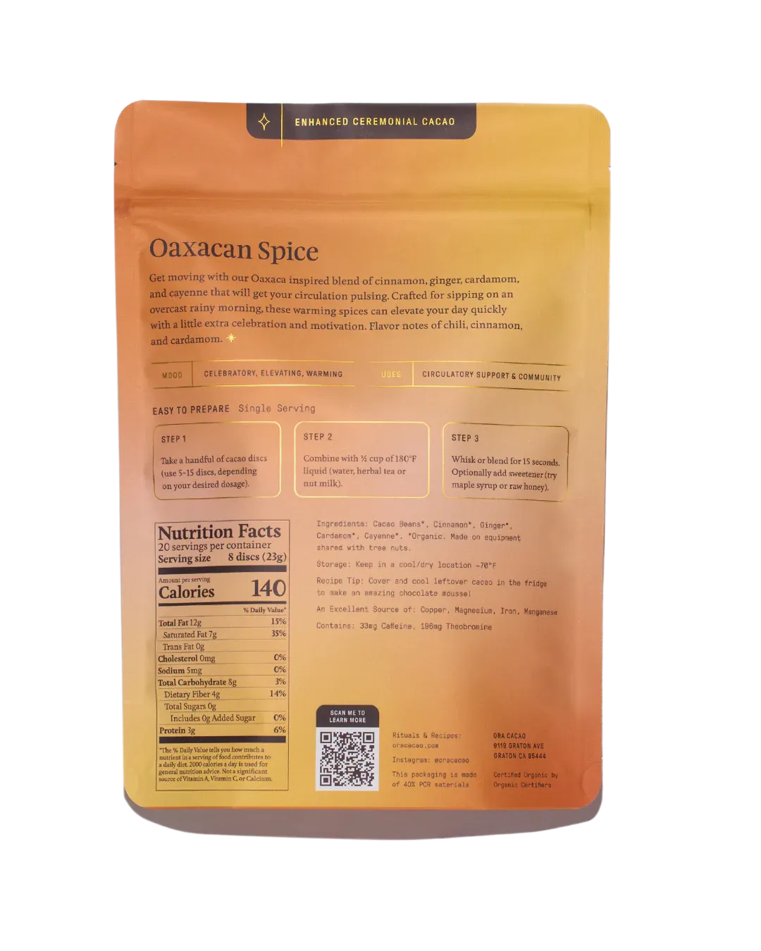 Oaxacan Spice - Enhanced 100% Pure Organic Ceremonial Cacao