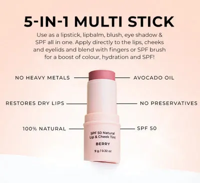 SPF 50 Natural Lip & Cheek Tint - Avocado Zinc