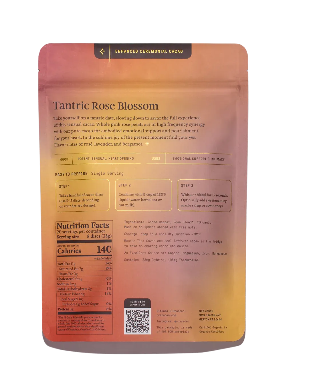 Tantric Rose Blossom - Enhanced 100% Pure Organic Ceremonial Cacao