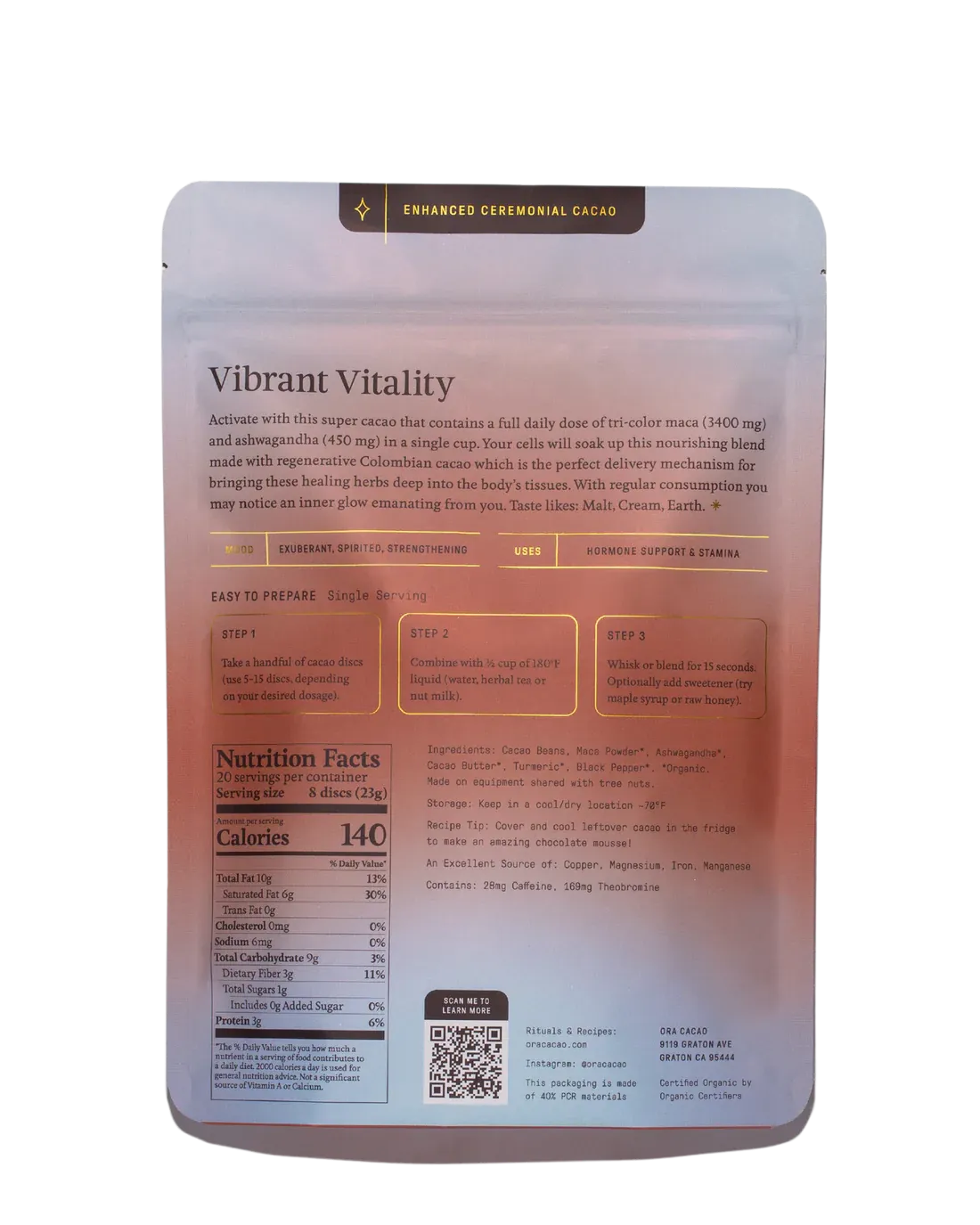Vibrant Vitality - Enhanced 100% Pure Organic Ceremonial Cacao