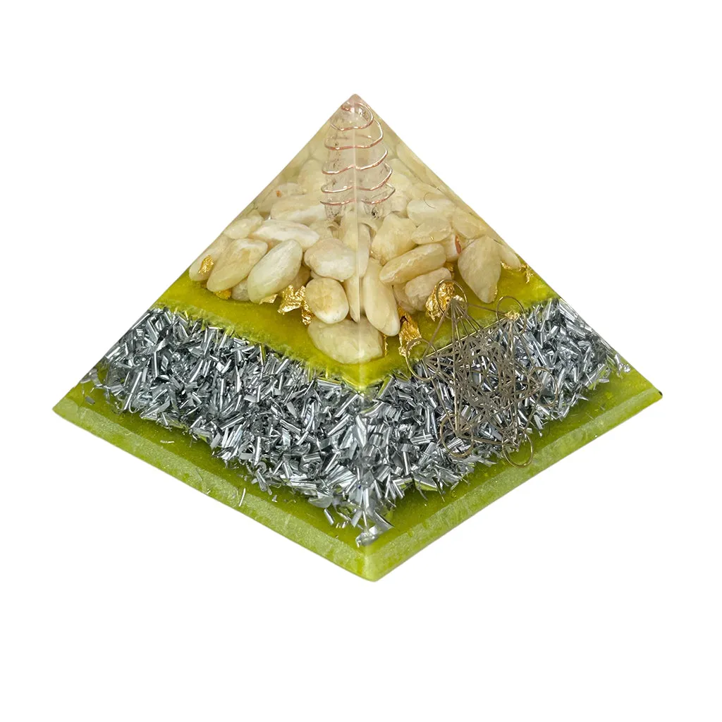 Yellow Calcite Orgonite Pyramid Large - Metatron Orgone Energy Healing Emf / Rf Protection